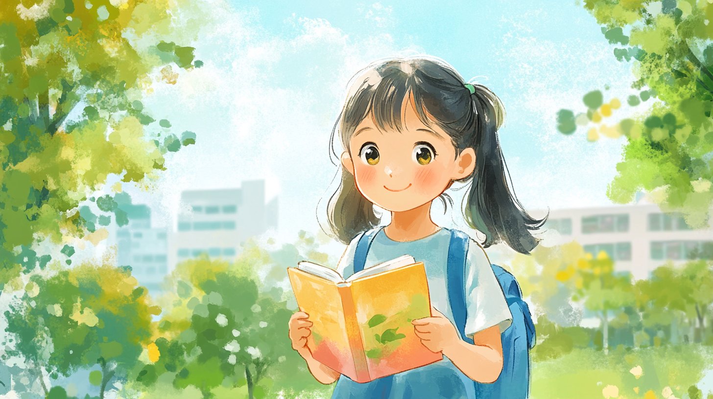 小女孩在树下阅读